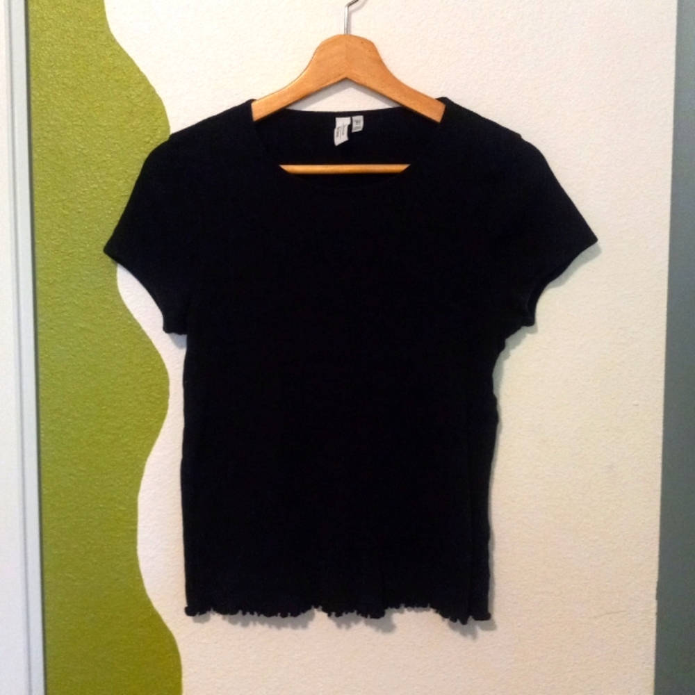 & Other Stories Black T-shirt w/ Frilled Hem Size 10